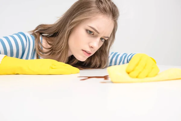 Woman removing stain — Stock Photo