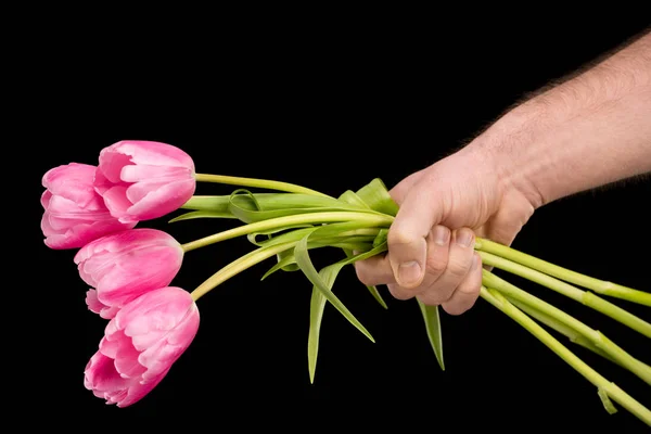 Человек держит тюльпаны — стоковое фото