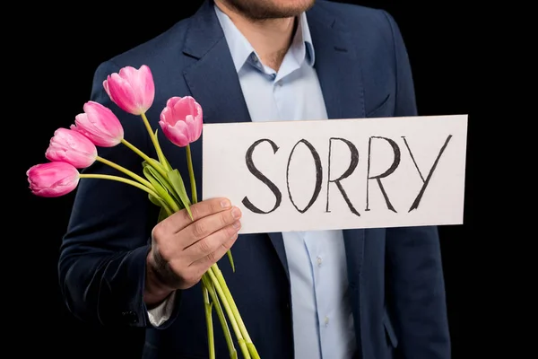 Homme avec bouquet tulipes — Photo de stock