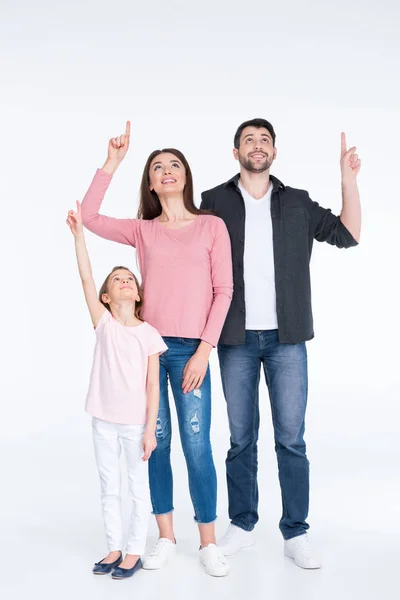 Familia feliz señalando — Stock Photo