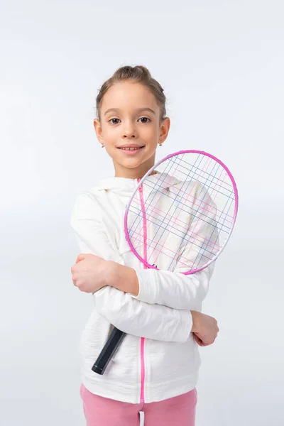 Fille avec raquette de badminton — Photo de stock