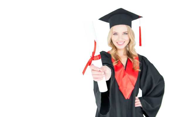 Student holding diploma — Stock Photo