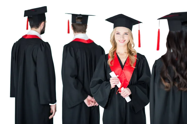 Estudiante en gorra de graduación - foto de stock
