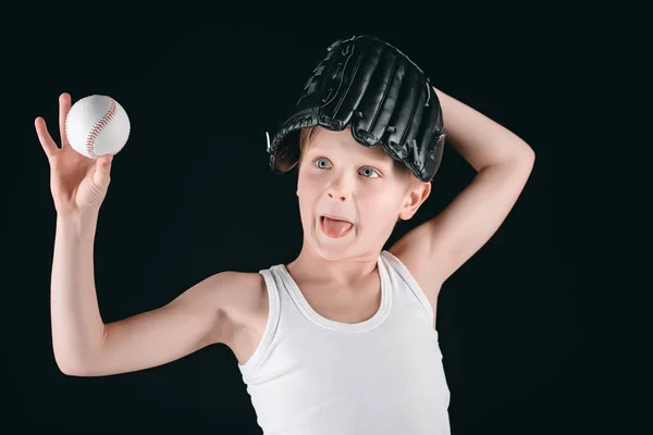 Garçon avec équipement de baseball — Photo de stock