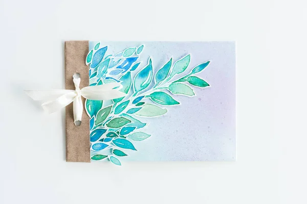 Watercolor invitation with leaves — Stock Photo