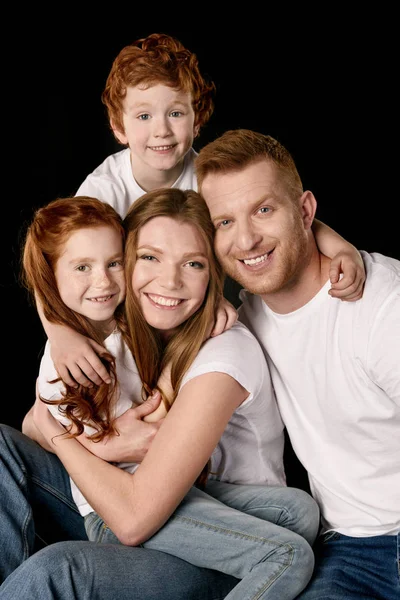 Family in white t-shirts — Stock Photo