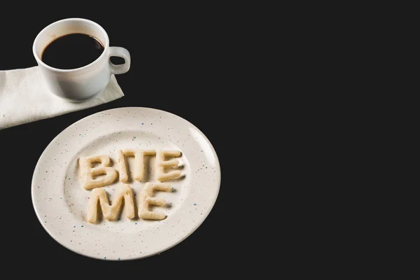 Lettering from dough on plate — Stock Photo