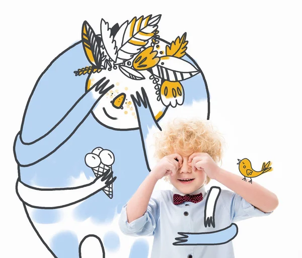 Милий маленький хлопчик з міфічним героєм — Stock Photo