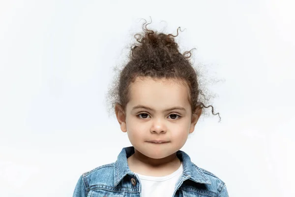 Funny little kid girl in jeans — Stock Photo