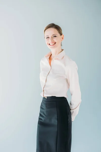 Caucasian businesswoman in formalwear smiling — Stock Photo