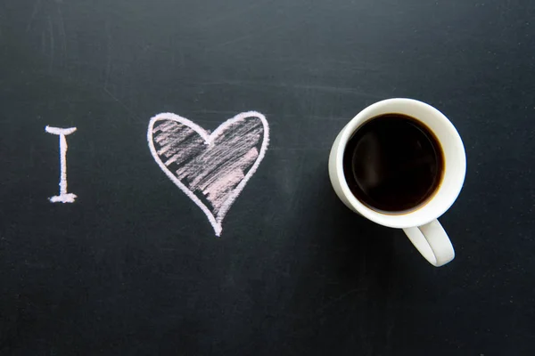 Herz-Doodle und Tasse Kaffee — Stockfoto