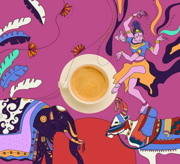 Kaffee mit buntem indischen Thema — Stockfoto