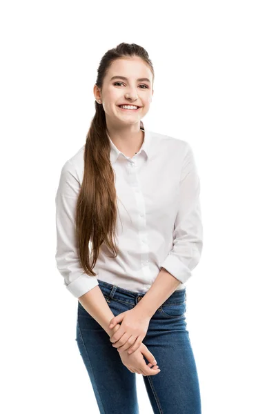 Cheerful caucasian teenage girl — Stock Photo