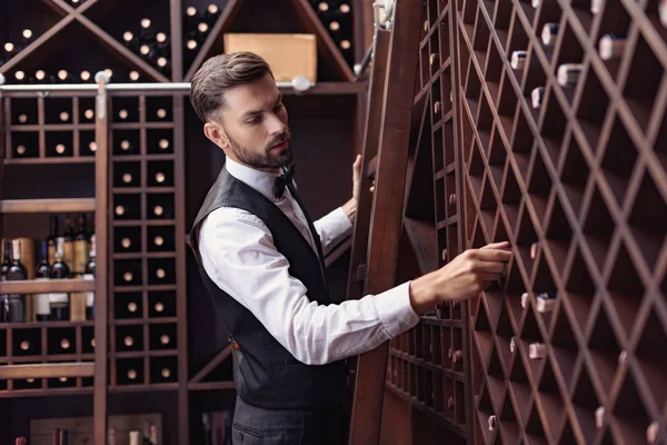 Sommelier in wine cellar — Stock Photo