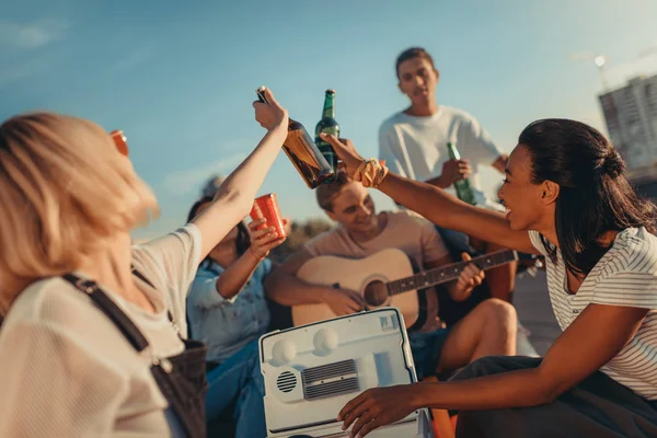 Amis faisant la fête sur le toit — Photo de stock