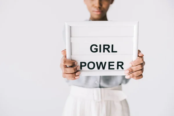 African american woman with girl power board — Stock Photo