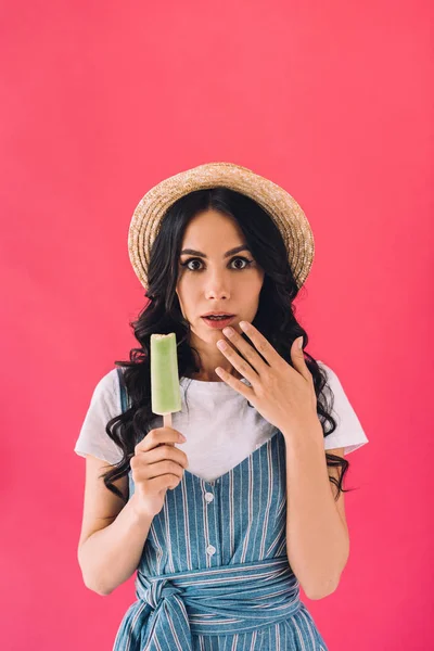 Shocked woman with popsicle — Stock Photo