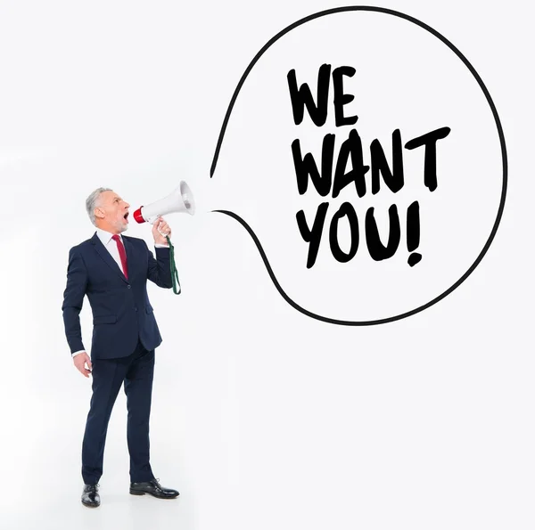 Businessman shouting in loudspeaker — Stock Photo