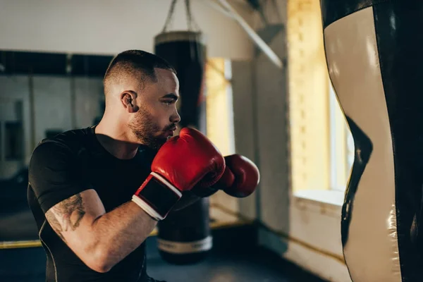 Entrenamiento de boxeador con saco de boxeo - foto de stock