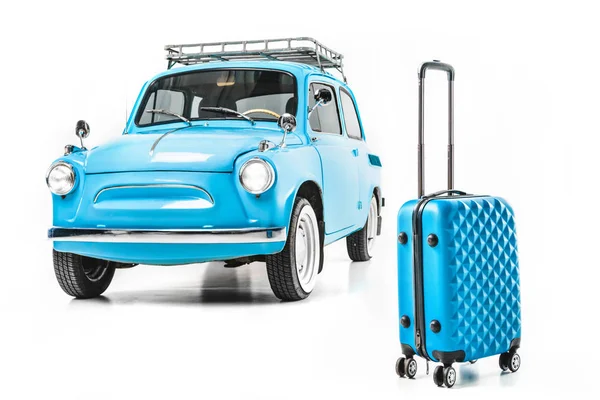 Blaues Retro-Auto mit Gepäck — Stockfoto