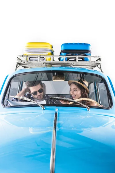 Travelers driving car — Stock Photo