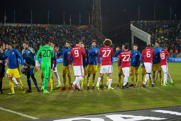 Futbol Kulübü "Rostov" ve futbol kulübü "Manchester United" Rostov-on-Don şehir arasında eşleme. 09.03.2017 — Stok fotoğraf