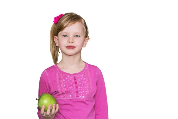 Красивая девушка с зеленым яблоком. Концепция здорового питания, питания детей . — стоковое фото