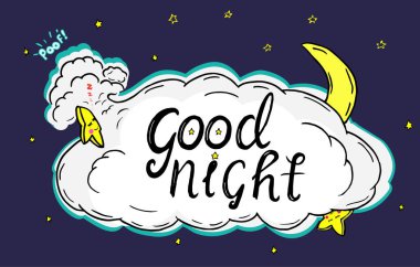 Size iyi geceler dileğiyle. Gece gökyüzünde bulutlar ve uyku yıldız ile gösteren resim.