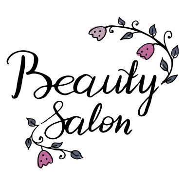 Vektör el logo Güzellik Salonu ağaç baskı, etiket, rozet veya amblemi yazılı. Boyalı çiçek ve etiketlerinden ayrılmış ve ayrı olarak kullanılan bitki ile süslenmiş.