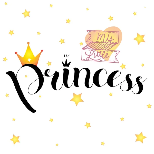 Ilustração vetorial do texto Little Princess para roupas de meninas. Emblema real, cartão, postal, etiqueta, ícone. Caligrafia feminina. Tipografia de letras, cartaz . —  Vetores de Stock