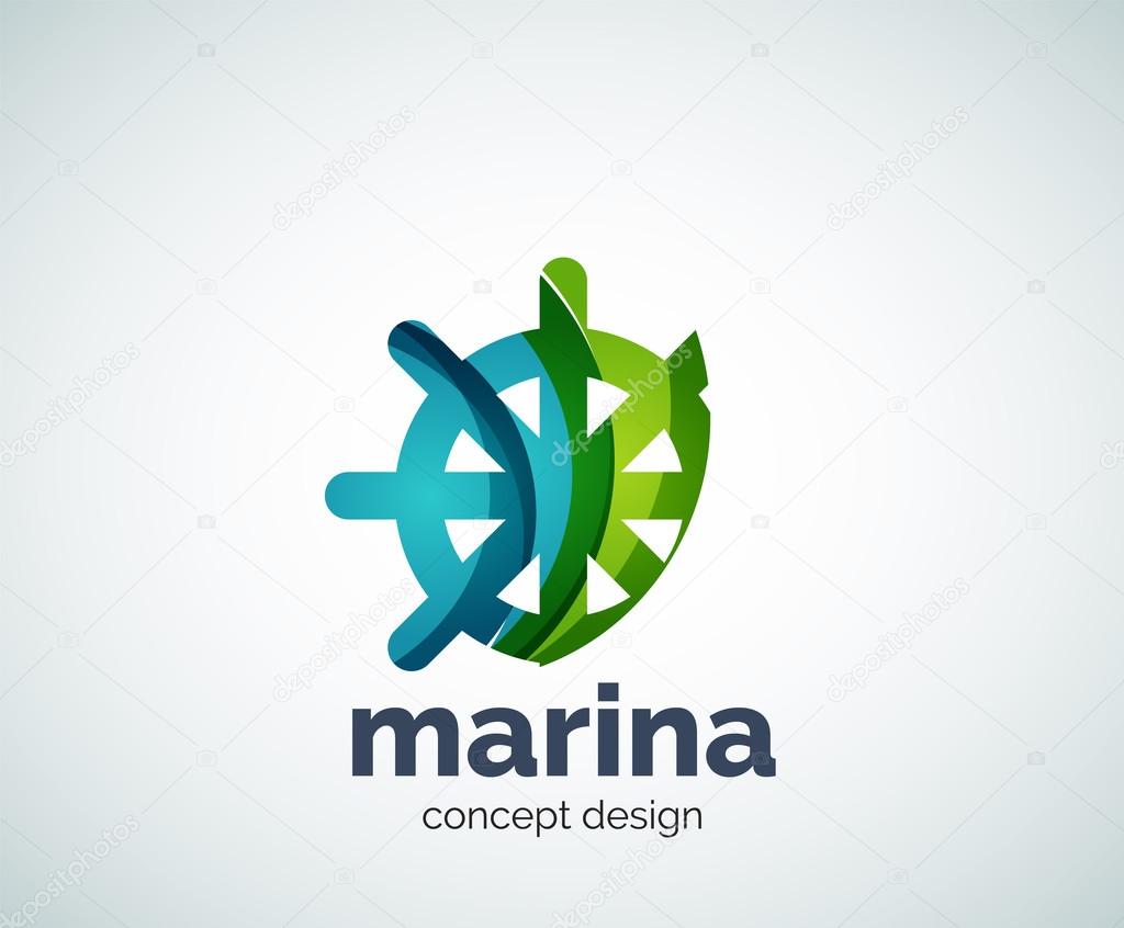 Vector marina, steering wheel logo template, abstract business icon