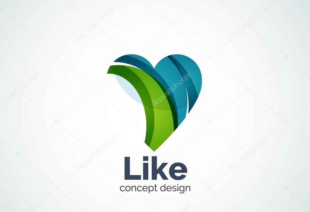 Love heart logo template, abstract elegant business icon, social like concept