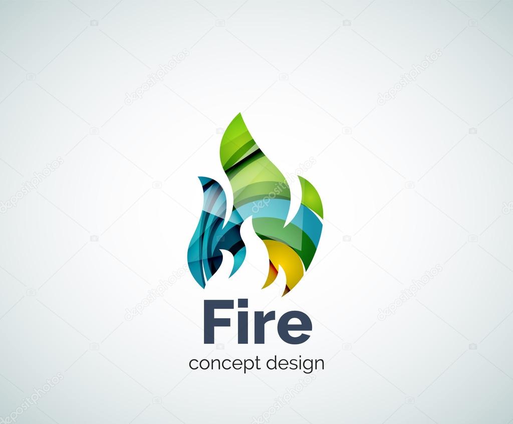 Fire logo template, abstract geometric glossy business icon