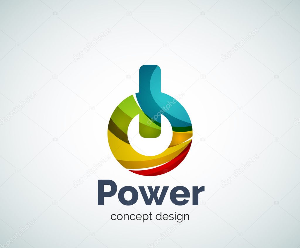 Power button logo template, abstract geometric glossy business icon
