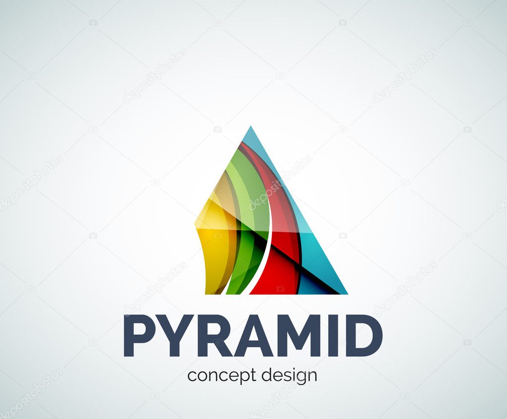 Pyramid logo business branding icon, created with color overlapping elements. Glossy abstract geometric style, single logotype