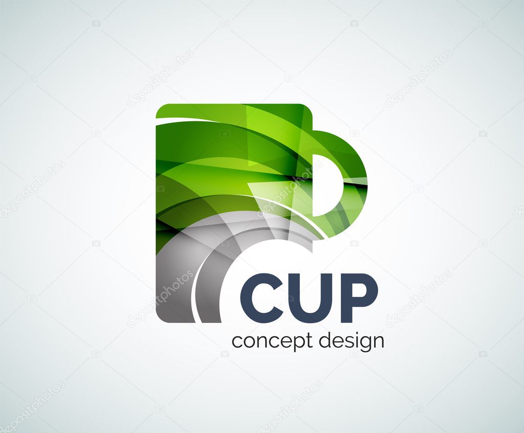 Coffee cup logo template, abstract elegant glossy business icon