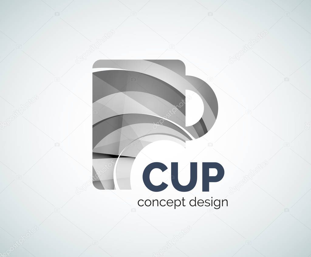Coffee cup logo template, abstract elegant glossy business icon
