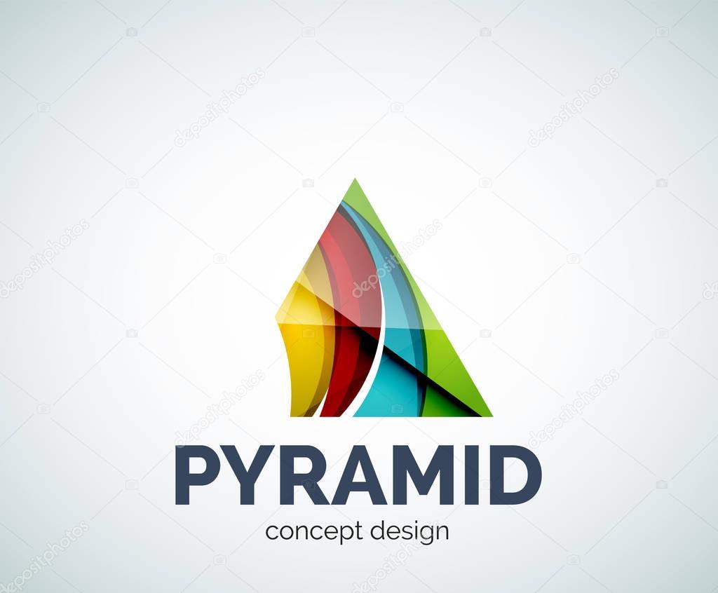 Pyramid logo business branding icon, created with color overlapping elements. Glossy abstract geometric style, single logotype