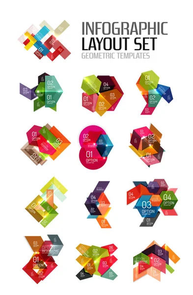 Uppsättning abstrakta geometriska papper grafiska layouter — Stock vektor