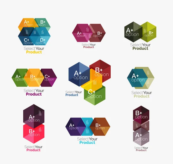 Set di layout esagonali aziendali con testo e opzioni — Vettoriale Stock