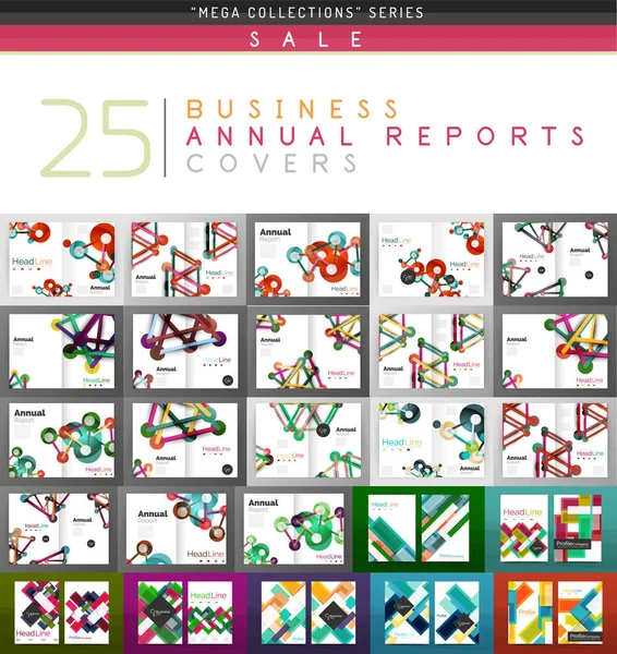 Mega collection of 25 business annual reports brochure cover templates Stock Vector