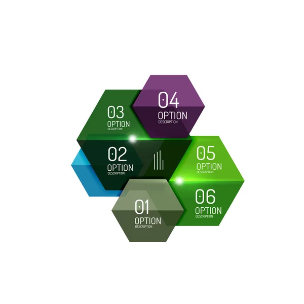 Modelli di diagramma infografico esagono — Vettoriale Stock