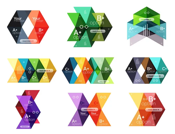Vector collection of colorful geometric shape infographic banners — Stock Vector