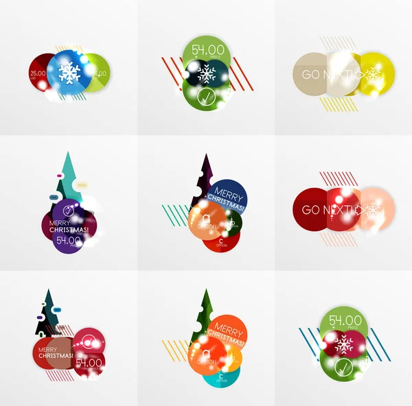 Collection d'autocollants, étiquettes et étiquettes de vente de Noël avec flocons de neige — Image vectorielle