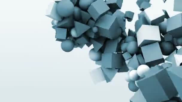 3D-animaties, dynamische geometrische vorm kubussen, kegels, bollen en andere. Abstracte achtergrond — Stockvideo