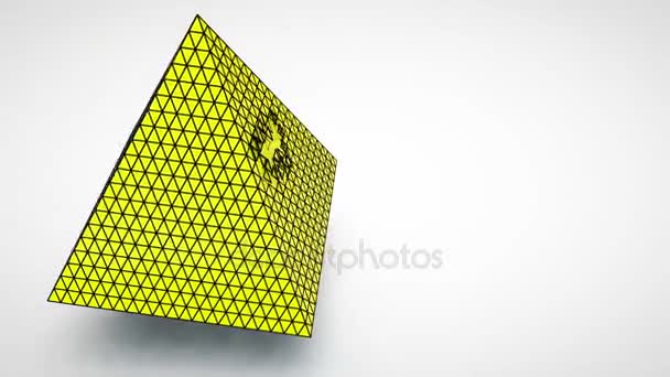 Rotating 3d pyramid on grey, background — Stock Video