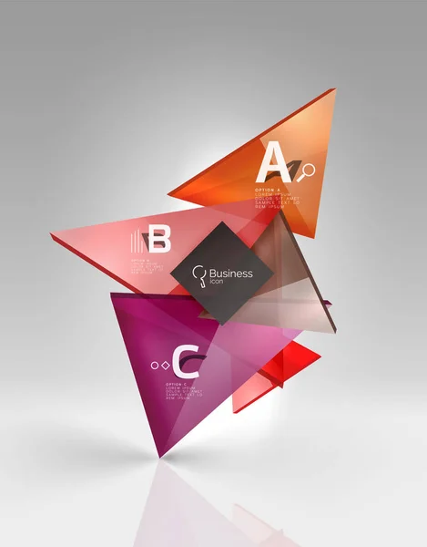Glanzende glazen doorzichtige driehoeken op 3d lege ruimte — Stockvector