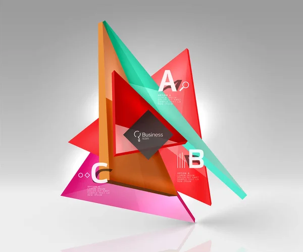 Colorful glossy glass triangle on empty 3d space — Stock Vector