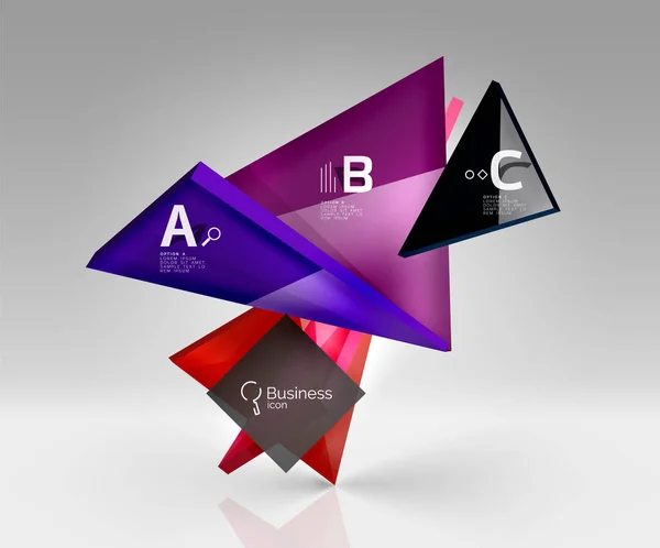 Kolorowe szkło błyszczące trójkąta na pustej przestrzeni 3d — Wektor stockowy