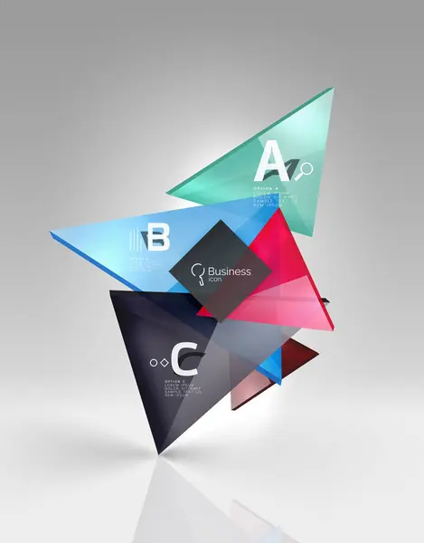 Glanzende glazen doorzichtige driehoeken op 3d lege ruimte — Stockvector